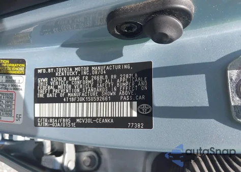 2005 Toyota Camry Le/Xle/Se из США, поврежденный, VIN 4T1BF30K15U592661